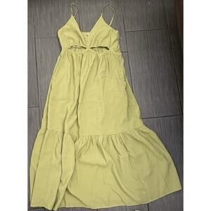Abercrombie & Fitch Green Tiered Maxi Dress Size Large Waist Cut Outs